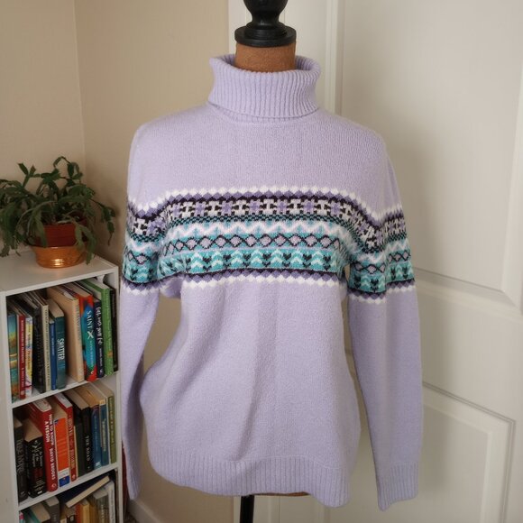 Soft 90s Purple Lavender Fair Isle Turtleneck Knit Sweater Style & Co Hygge Y2K - Picture 1 of 5